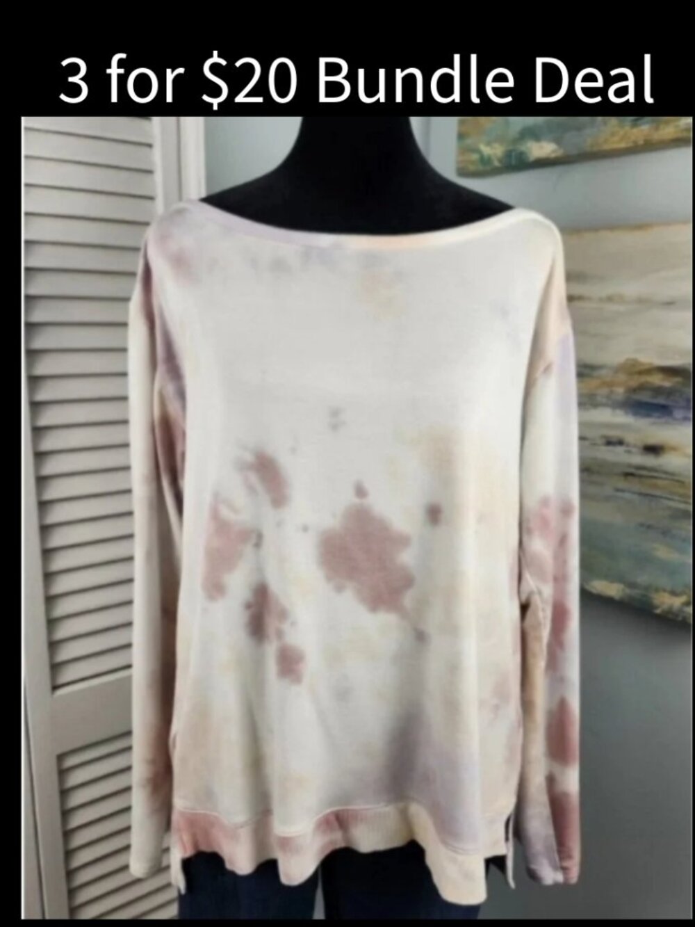 Loft Tie Dye Long Sleeve Tee M Boat Neck Relaxed Fit Loungewear - Picture 1 of 10